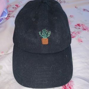 Black Adjustable Baseball Cap with Green Succulent